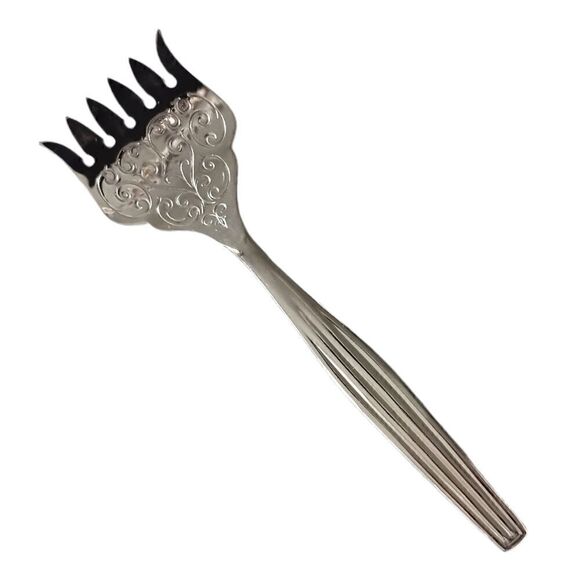 Sheffield Glass Server Plate Set Chrome Fork Holder Vintage Seafood Appetizers. - Picture 12 of 16